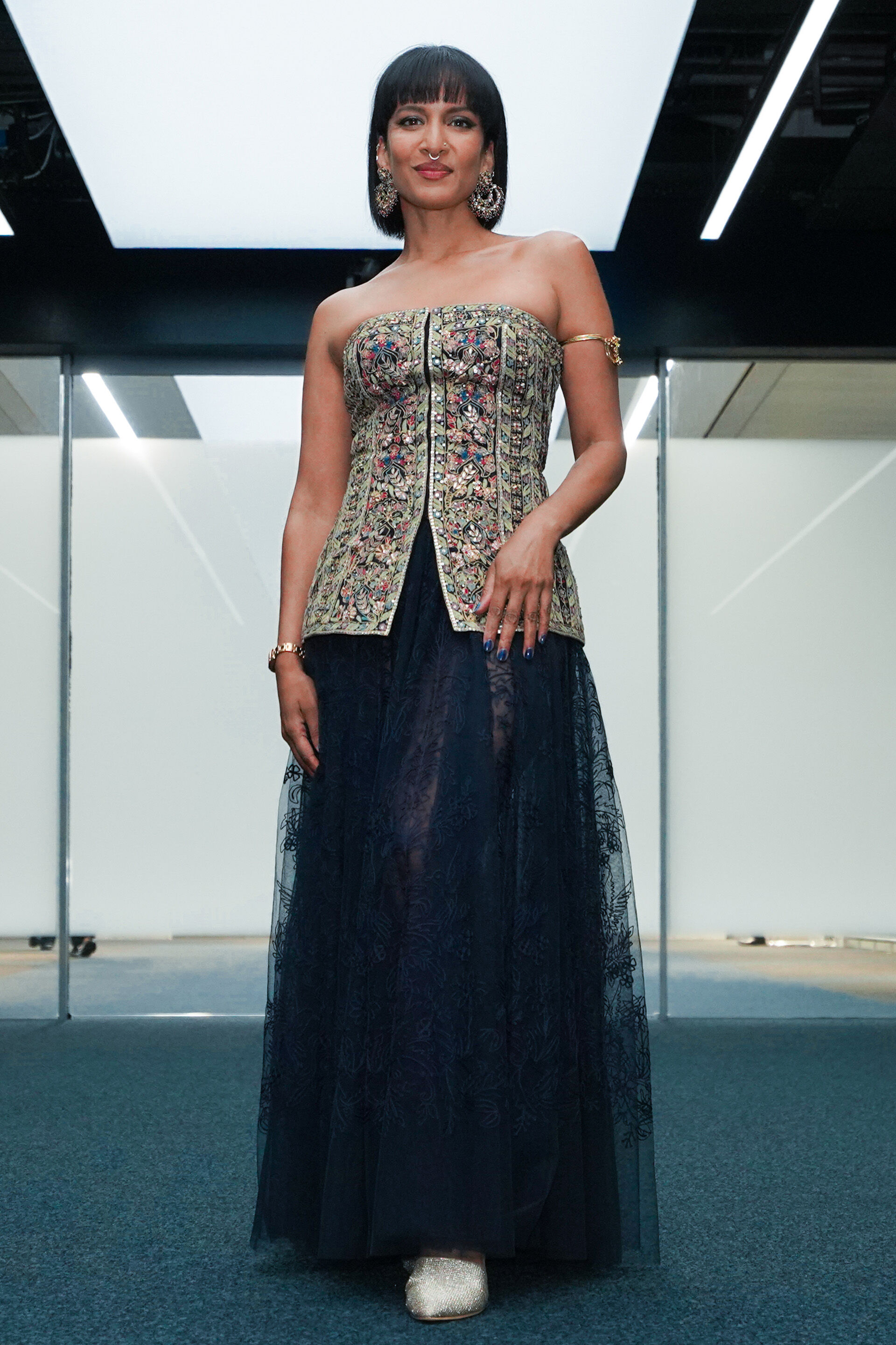 Nameera Silk Skirt Set - Black, , image 1